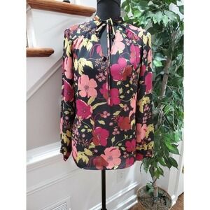 Laundry Women's Black Floral 100% Polyester Long Sleeve Casual Shirt Size 6